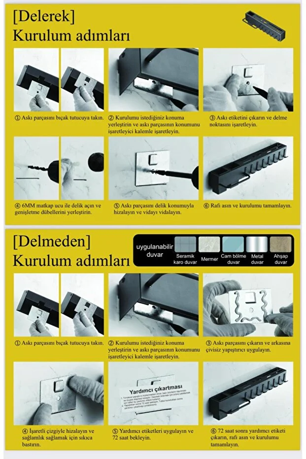 50 cm Mutfak Rafı Organizer Askılık Duvara Monte Kendinden Yapışkanlı Düzenleyici Delmeden Montaj